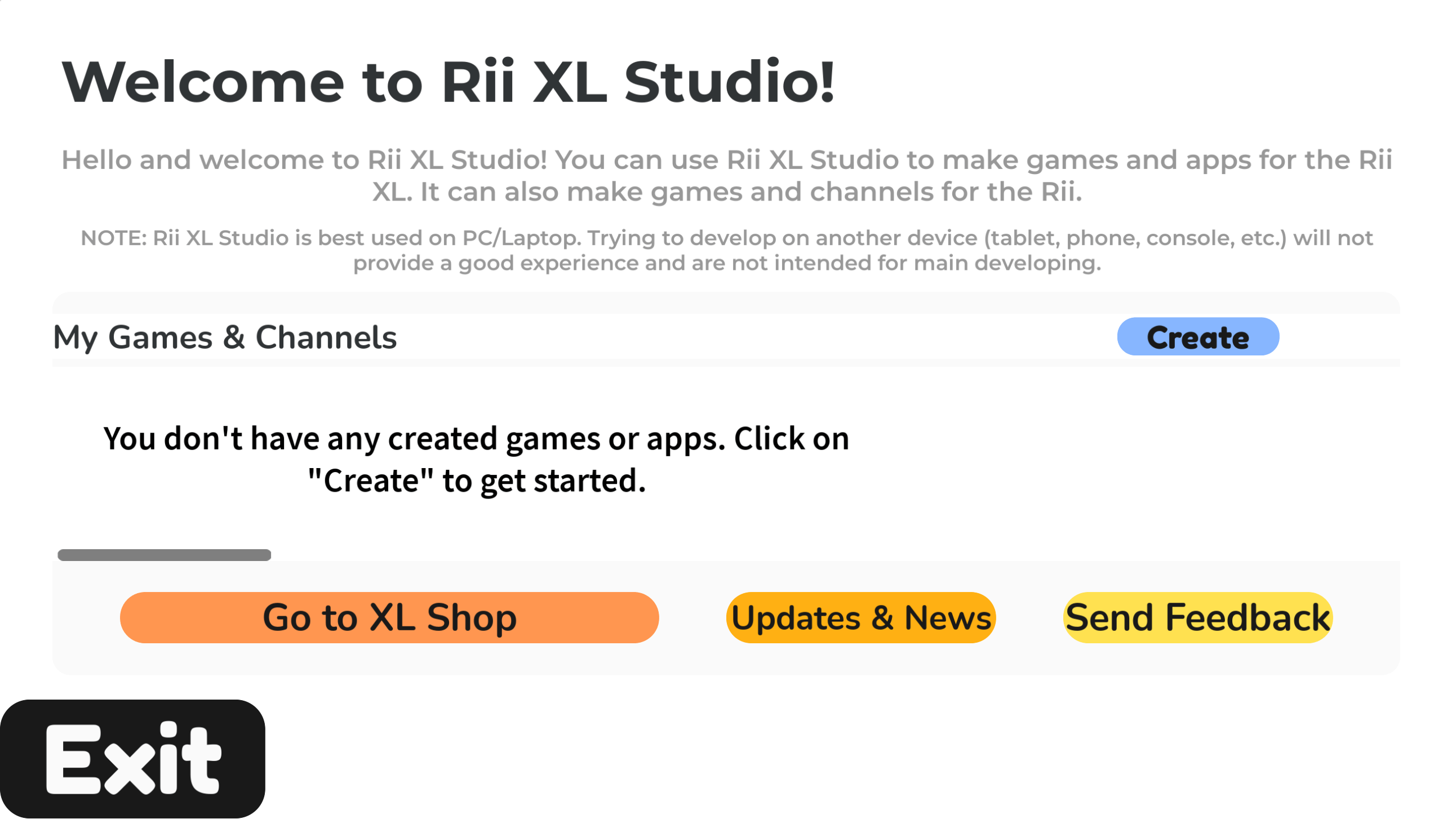 The Rii XL Studio home page (as of June 2025)